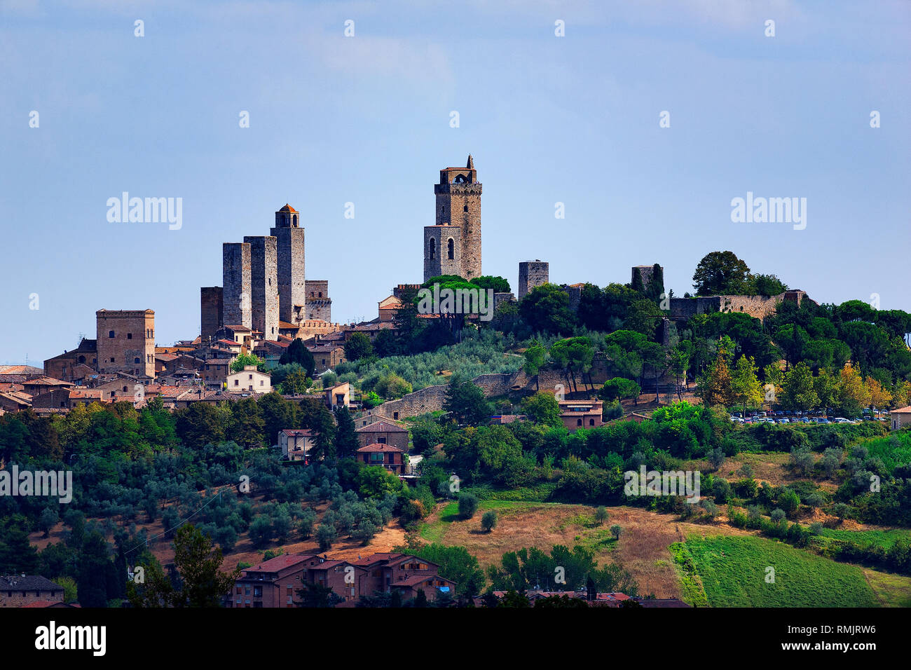 Mittelalterliche Stadt auf einem Hügel San Gimignano Toskana Italien Stockfoto