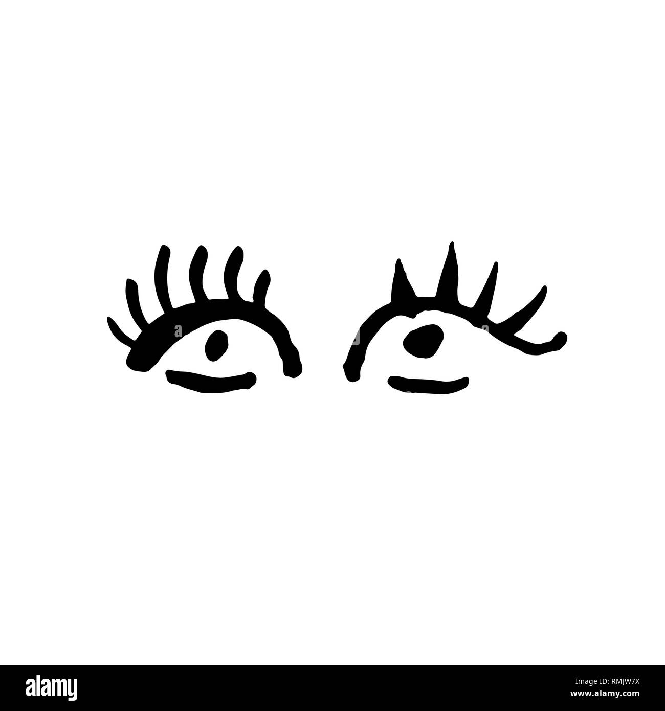 Augen auf weißem Hintergrund geöffnet. Grunge Brush Vector Illustration. Stock Vektor