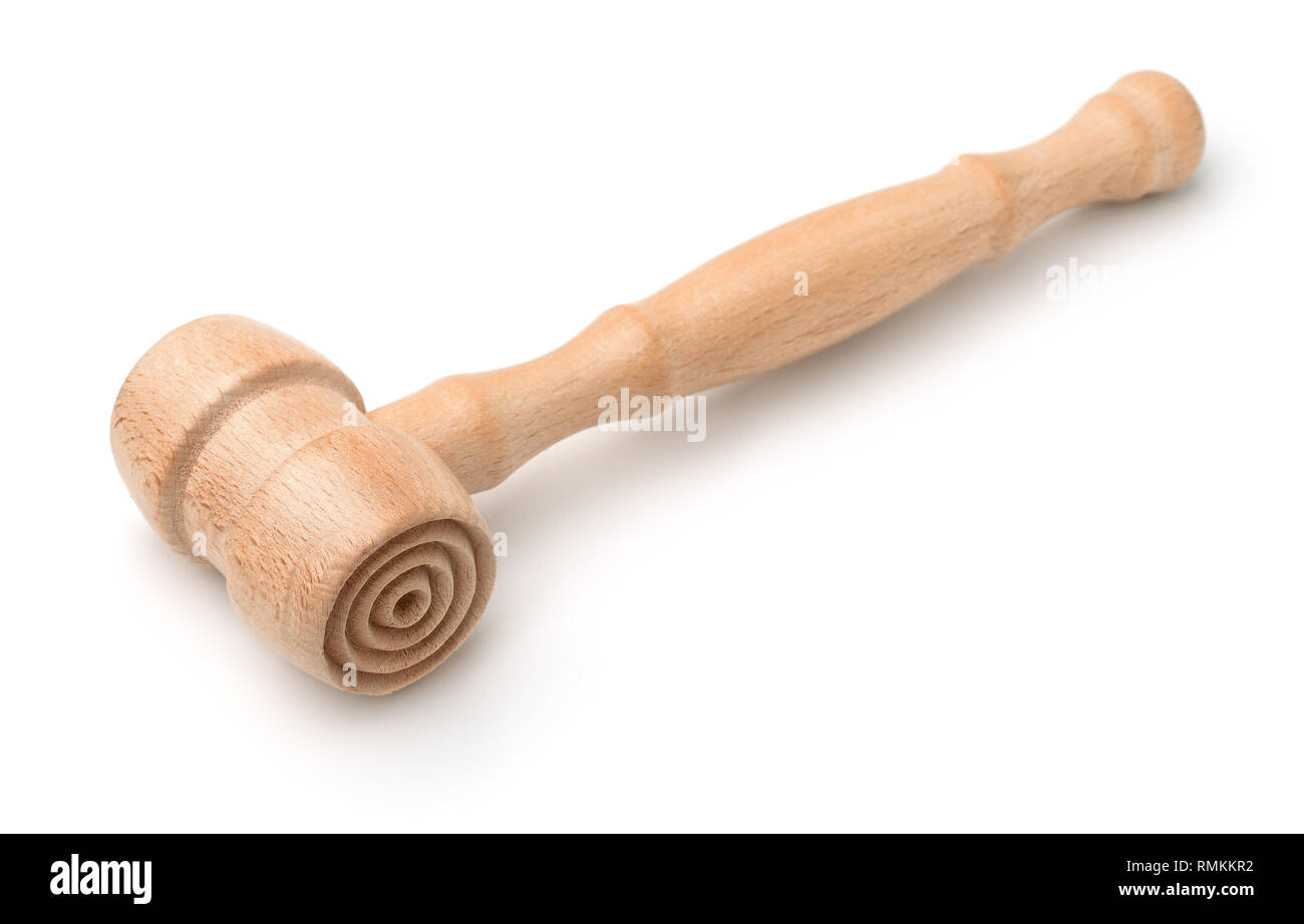 Holz- meat Tenderizer [isoliert auf weißem Stockfoto