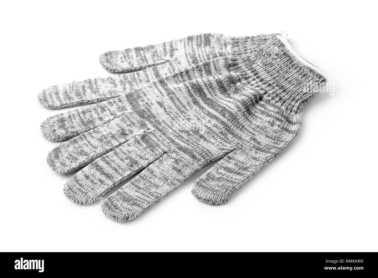 Paar graue Handschuhe aus Gewirken isoliert auf weißem Stockfoto