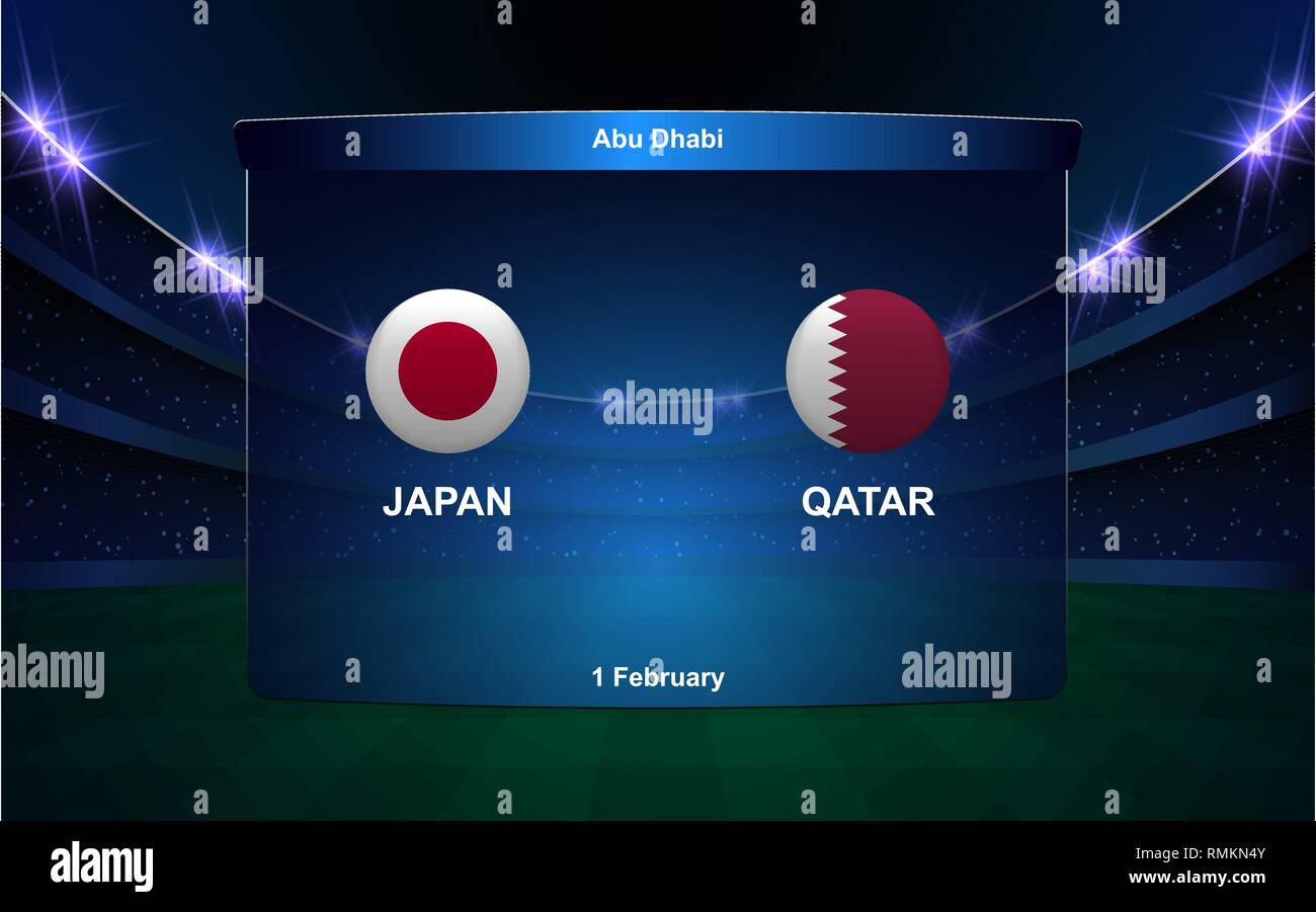 Japan vs Qatar football Scoreboard broadcast Grafik Fußball-Vorlage Stock Vektor