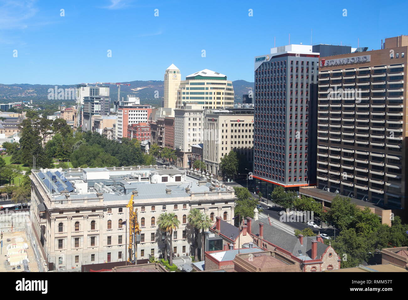 Anzeigen von Adelaide aus dem Sheraton Hotel, Adelaide, South Australia Stockfoto
