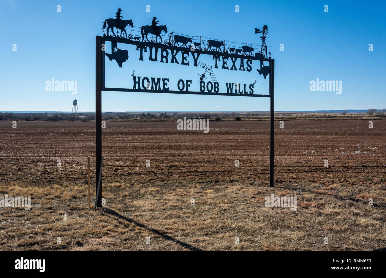 Die Türkei, Texas, Vereinigte Staaten von Amerika - 1. Januar 2017. Türkei, Texas Willkommen Zeichen entlang der Straße, die durch die Türkei, TX. Stockfoto