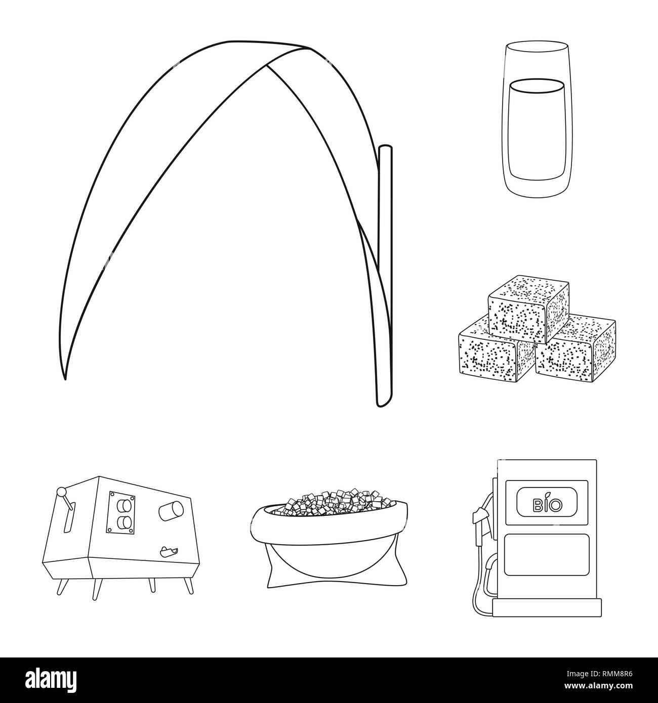 Blatt, Saft, Cube, Entsafter, Stück, Benzin, Grün, Lebensmittel, Maschinen, granuliert, Düse, Trinken, Plätze, Apparate, Kapazität, Station, Eco, Vitamine, Süße, Kohlenhydrat, Pumpe, frisch, Dessert, Obst, Diabetes, Photosynthese, transparente, Kochen, Zucker, Feld, Pflanze, Plantation, Agrar, Landwirtschaft, Saccharose, Technologie, Zuckerrohr, Zuckerrohr, Set, Vector, Icon, Illustration, isoliert, Sammlung, Design, Element, Grafik, Zeichen, Outline, Linie Vektor Vektoren, Stock Vektor