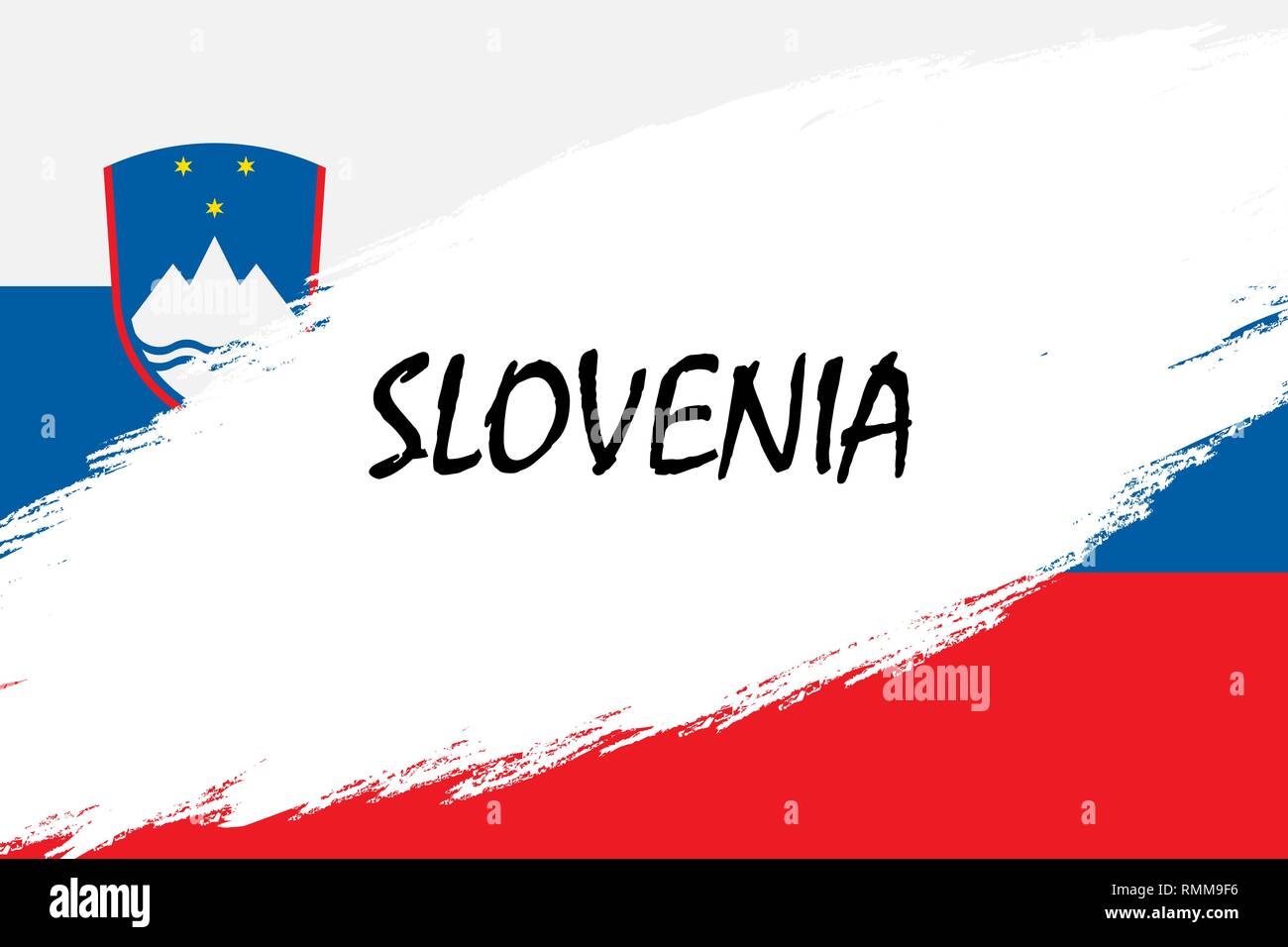 Pinselstrich Hintergrund mit Grunge gestaltete Flagge Slowenien Stock Vektor