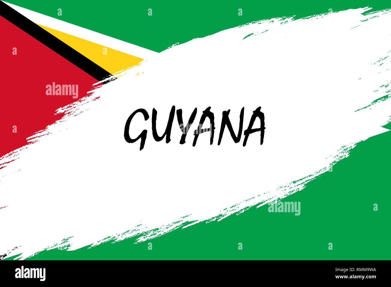 Pinselstrich Hintergrund mit Grunge gestaltete Flagge Guyana Stock Vektor