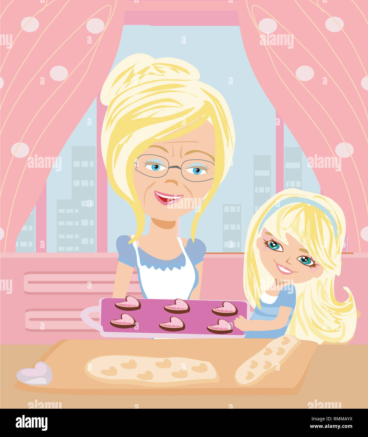 Oma Plätzchen backen mit ihrer Enkelin Stockfoto