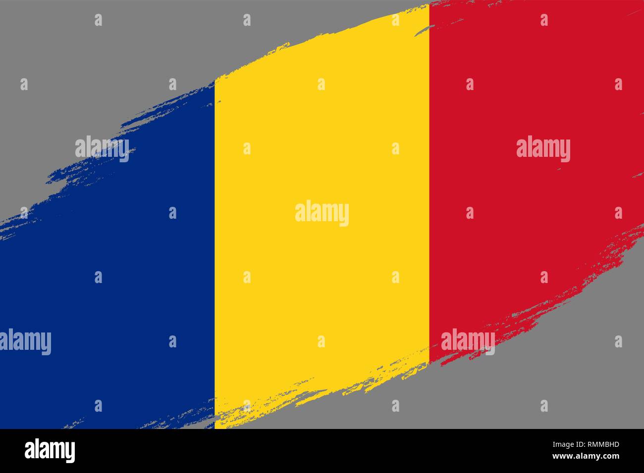 Pinselstrich Hintergrund mit Grunge gestaltete Flagge Rumänien Stock Vektor