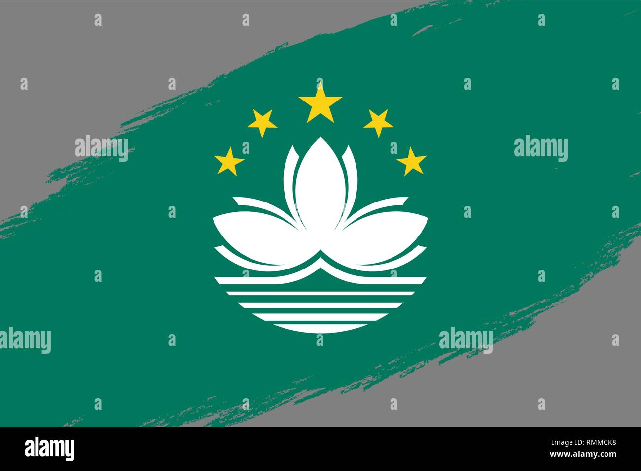 Pinselstrich Hintergrund mit Grunge gestaltete Fahne von Macau Stock Vektor