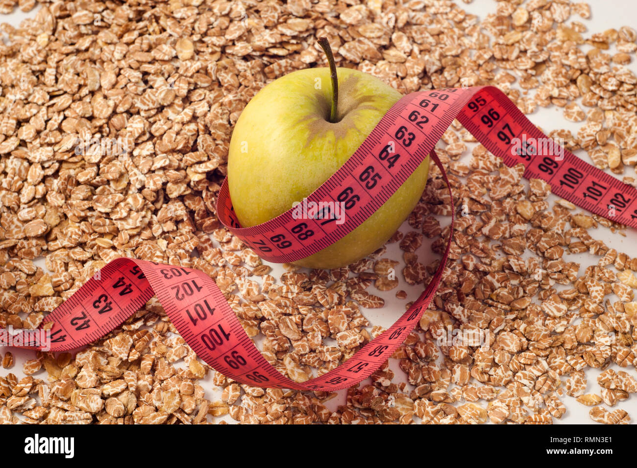 Green Apple, Schneider und Haferflocken Stockfoto