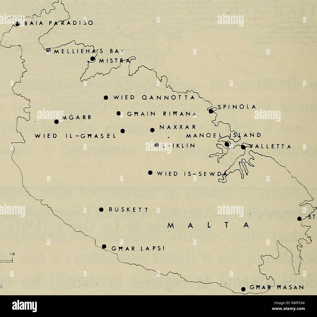 . Annali del Museo Civico di Storia Naturale Giacomo Doria. Natural History. "&Gt; C0 "ICH NR. T. THOMAS 8 Abb. 2 - Rappresentazione schematica Delle Isole Maltesi. Riportati Sono solo i Nomi delle stazioni visitate. orientale della Sicilia (Isola ibleo - Maltesisch del Miozän inferiore e Medio di La Greca, 1961) (vgl. Abb. 1). Esse sono infatti caratterizzate da strati di calcare con intervallate arenarie, Marne e argille (Guida d'Italia, T.C. L, 1953). La configurazione superficiale dell'Arcipelago, unitamente Alle 'Indien cazione delle stazioni da mich visitate, è riprodotta alla Abb. 2. Anche le vi. Stockfoto