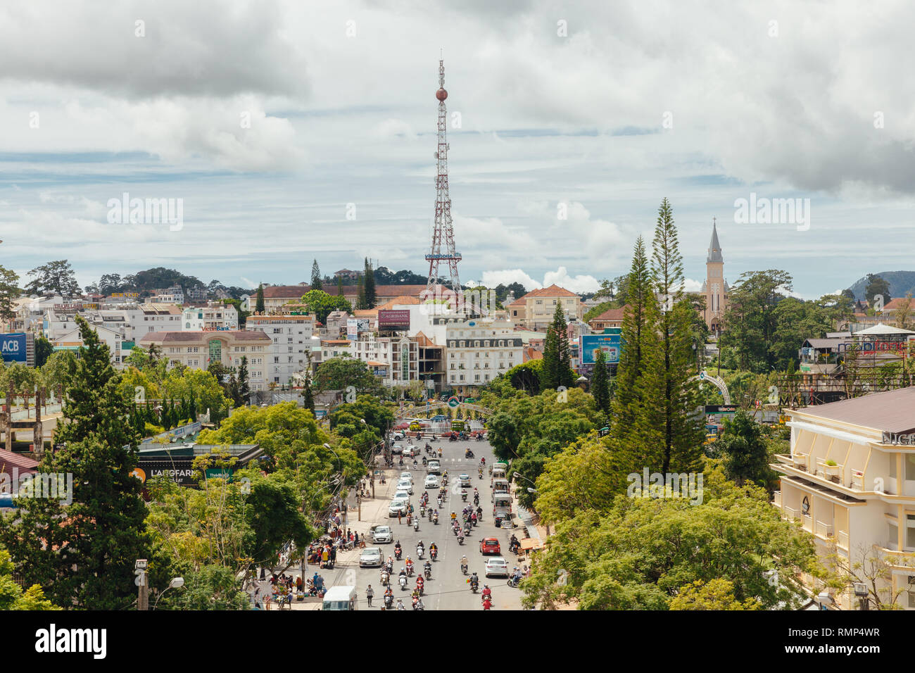 Dalat, Vietnam - 23. September 2018: Eine Ansicht von Dalat City von der Central Market am 23. September 2018, in Dalat, Vietnam Stockfoto