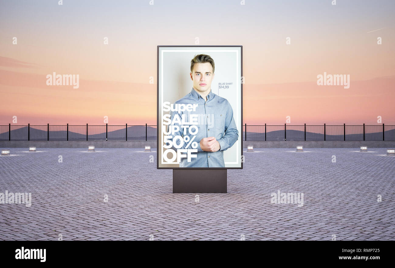 Mode Werbung vertikale Street Poster Plakat in der Stadt am Abend 3D Rendering mockup Stockfoto