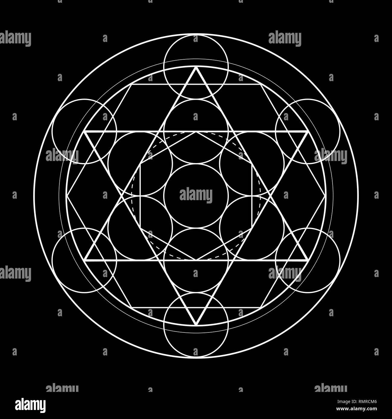 Heilige Geometrie Symbol. Metatrons Würfel auf schwarzen Hintergrund Vector Illustration Stock Vektor