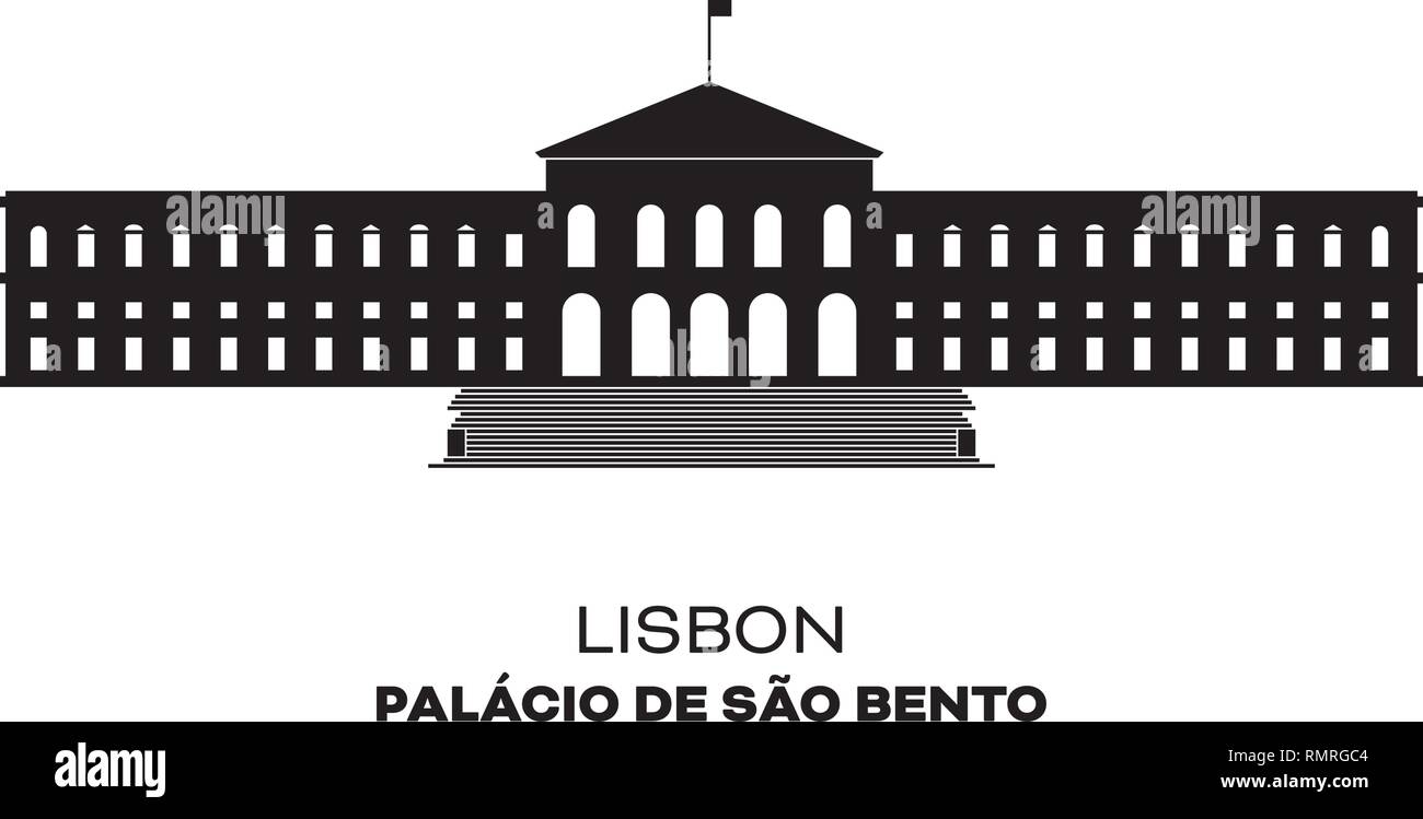 Montage des Nation Building, Sao Bento Palace in Lissabon, Portugal. Silhouette Vector Illustration Stock Vektor