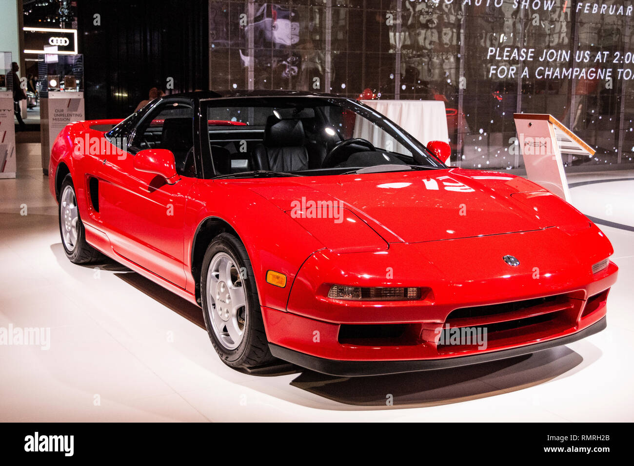 Chicago, IL, USA - Februar 7, 2019: Aufnahme des 1991 Acura NSX 2019 auf der Chicago Auto Show, feiert 30 Jahre der NSX. Stockfoto