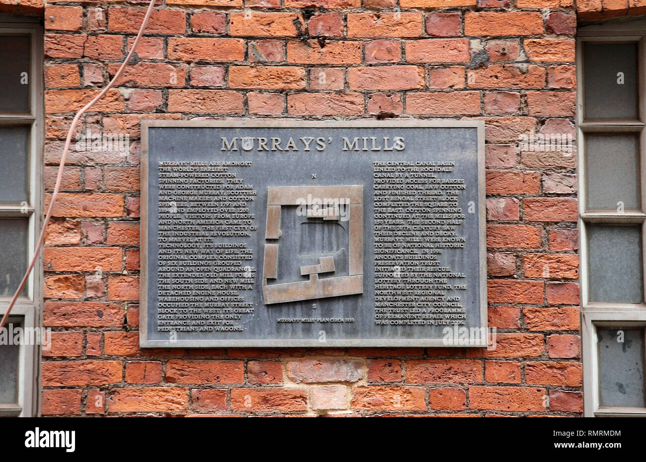 Murrays Mühlen Plakette an Ancoats in Manchester. Stockfoto