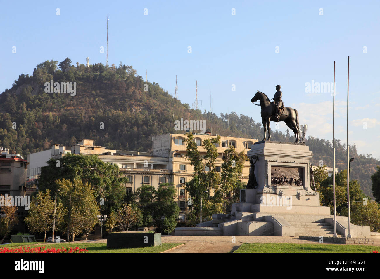 Chile, Santiago, Cerro San Cristobal, Plaza Italia, Manuel Baquedano Statue, Stockfoto