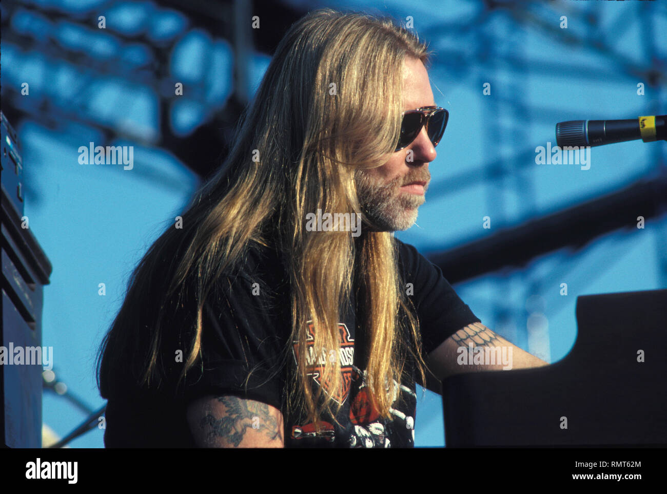 Gregg Allman ist gezeigt, die 'live' im Konzert mit den Allman Brothers Band bei der amerikanischen Submarine Base. Stockfoto