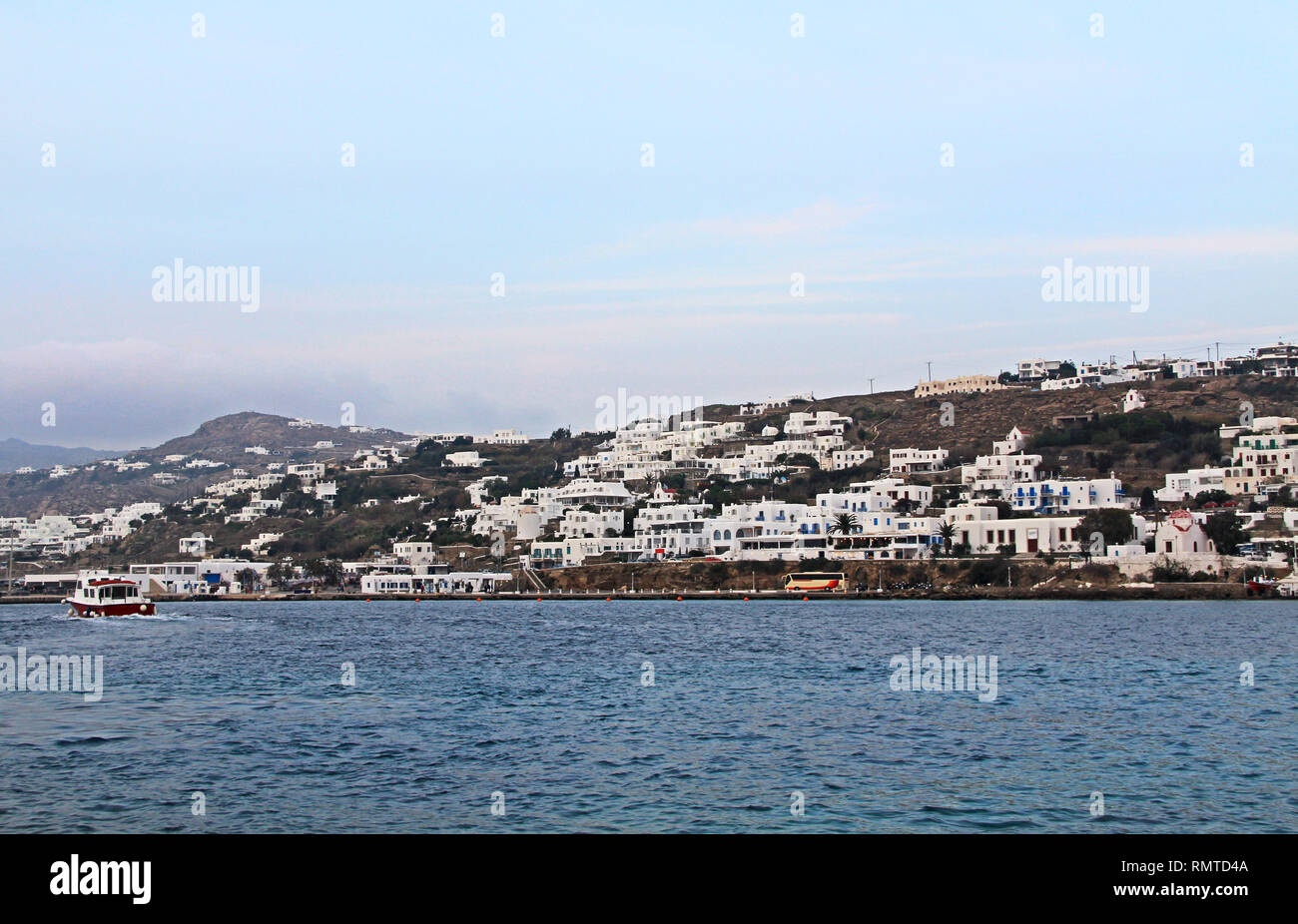 Hafen von Chora auf der Insel Mykonos, Griechenland. Stockfoto