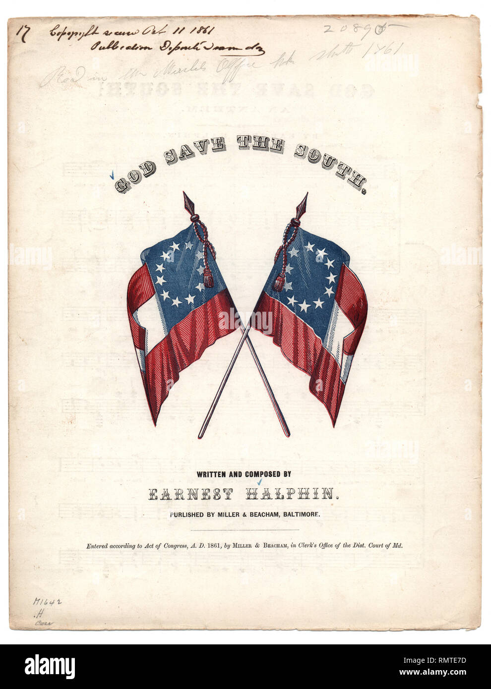 God Save im Süden, Noten, geschrieben von Ernest Halphin, von Miller & Beacham, Baltimore, 1861 veröffentlicht Aus Stockfoto