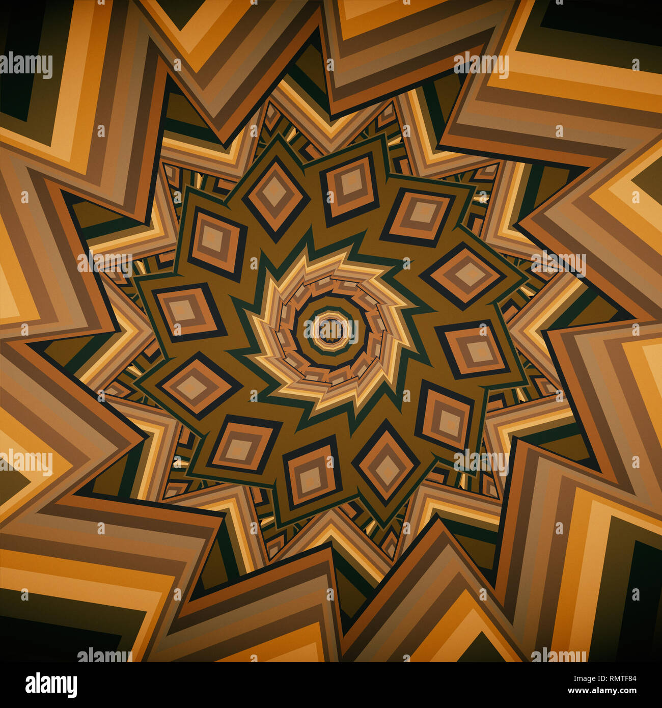 Farbenfrohe warme Braun Kaleidoskop Mandala fractal Ornament für Yoga, Vereine, zeigt Stockfoto
