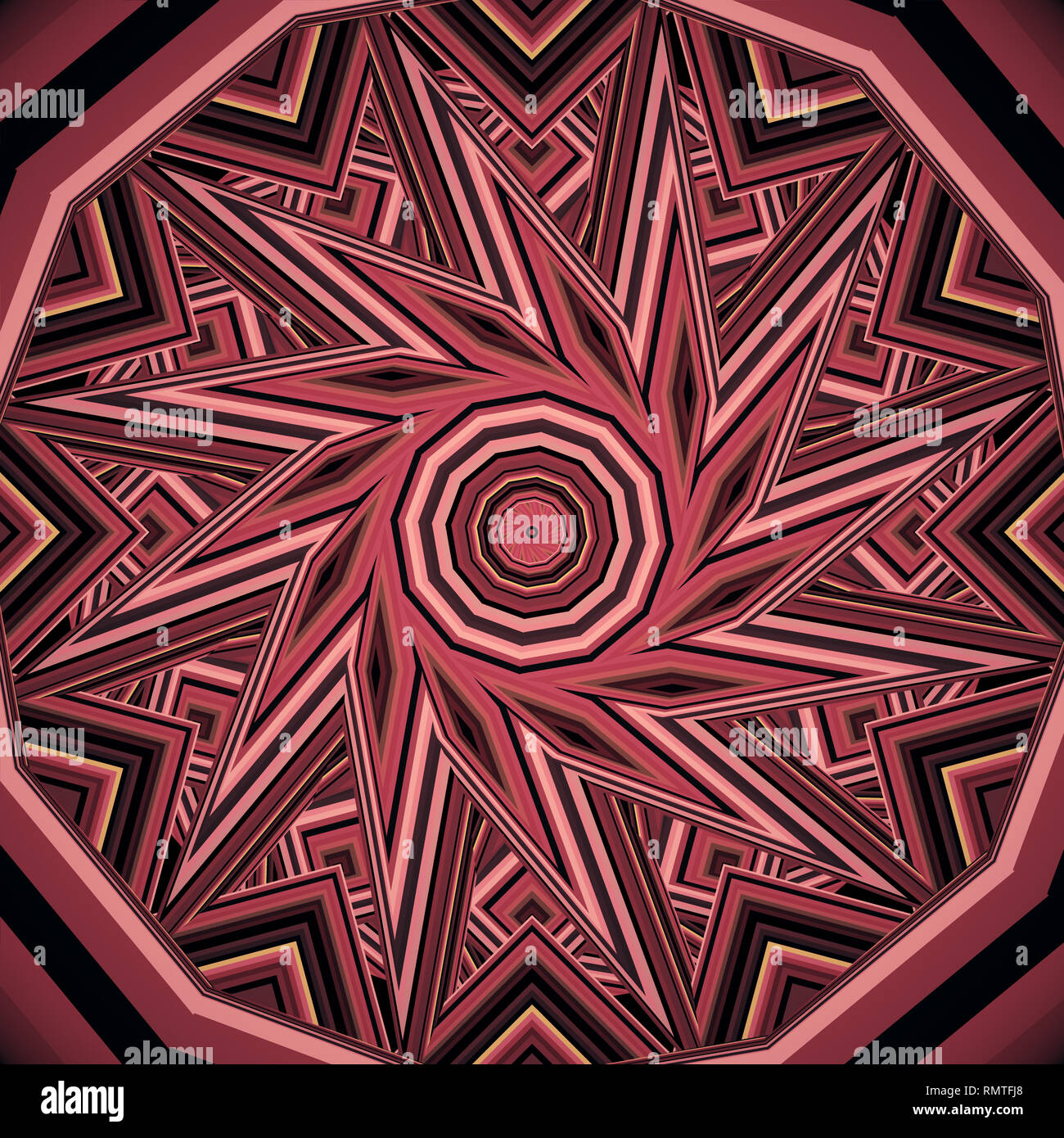 Farbenfrohe warme Braun Kaleidoskop Mandala fractal Ornament für Yoga, Vereine, zeigt Stockfoto