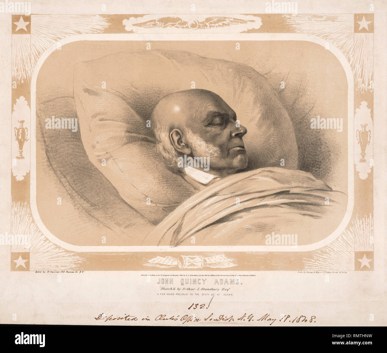 John Quincy Adams, gezeichnet von Arthur J. Stansbury Esq., wenige Stunden vor dem Tod von Herrn Adams, Lithographie von Sarony & Major, New York, 1848 Stockfoto