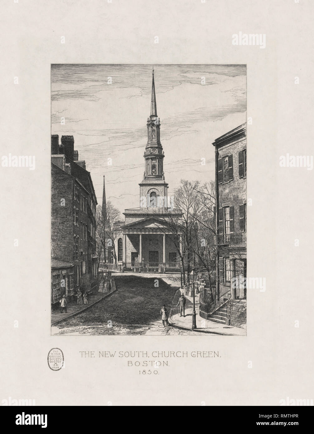 Der neue Süden, Kirche Grün, Boston, 1850, Radierung von Lawton Sidney Smith, von der ikonographischen Gesellschaft, 1898 veröffentlicht. Stockfoto