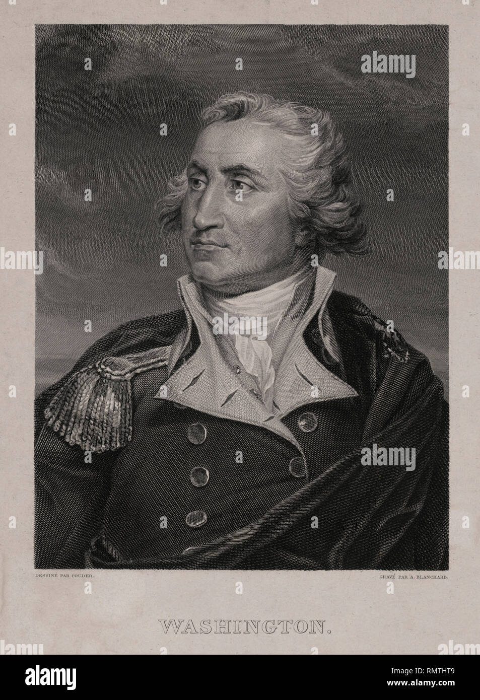 George Washington, Kupferstich von A. Blanchard nach einem Gemälde von Auguste Couder Stockfoto