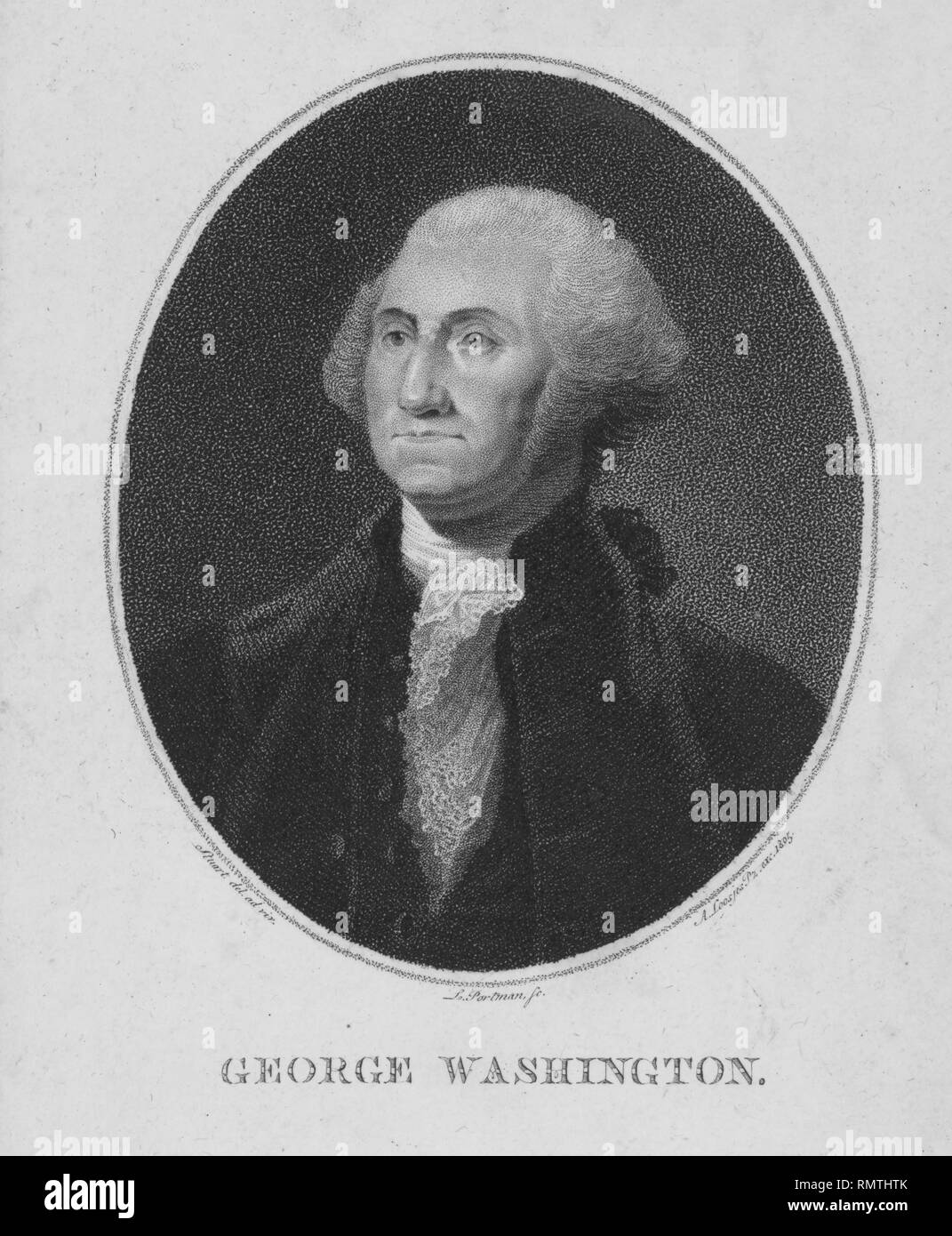 George Washington (1732-99), der erste Präsident der Vereinigten Staaten, halber Länge Portrait, gestochen von lodewyk Portman nach einem Gemälde von Gilbert Stuart, 1805 Stockfoto
