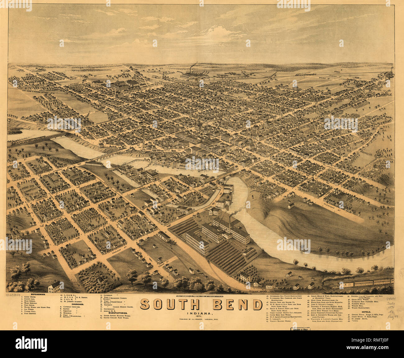 South Bend, Indiana, Chas. Shober & Co. Inhaber von Chicago Lith. Co., herausgegeben von J.J. Stoner, 1874 Stockfoto