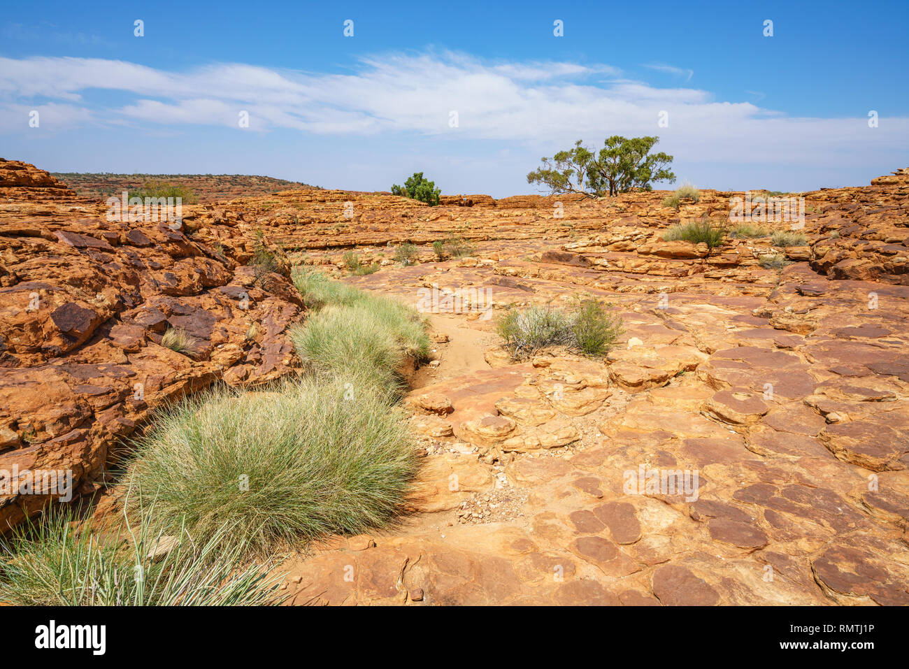 Wandern in Kings Canyon an einem sonnigen Tag, Watarrka National Park, Northern Territory, Australien Stockfoto