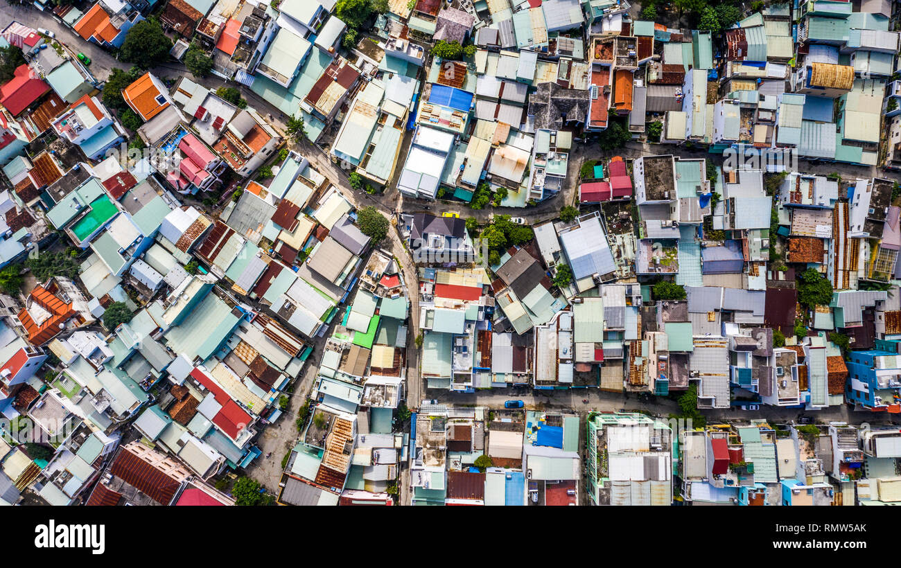 Luftaufnahme von einem Wohngebiet in Da Nang, Vietnam Stockfoto