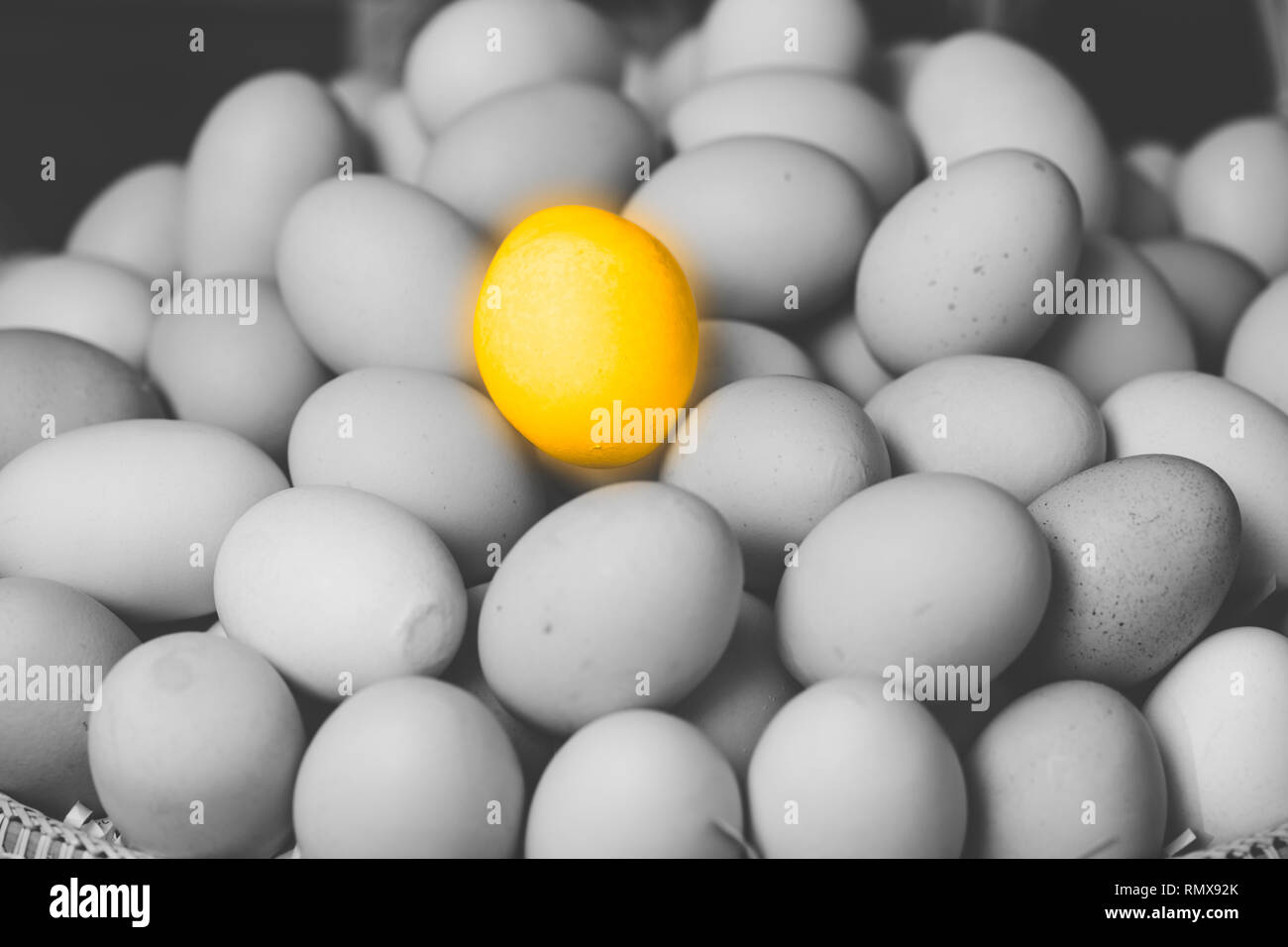 Goldene Ei für den Unterschied, der eindeutige Marktführer hervorragende Leistung person Konzept. Stockfoto