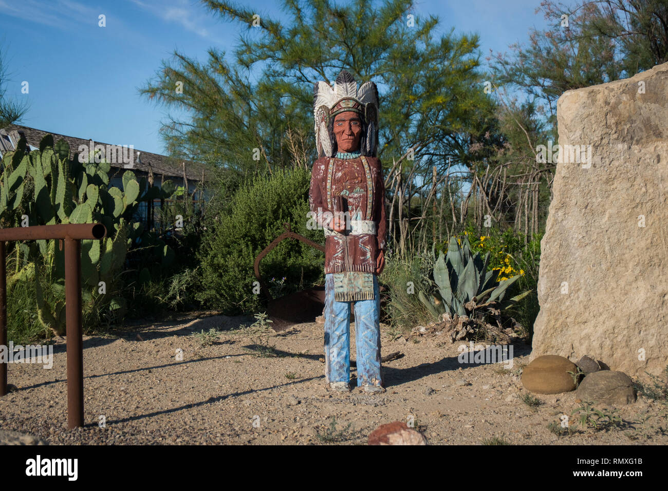 Ein Inder, Natice American Chief Abbildung in West Texas. Stockfoto