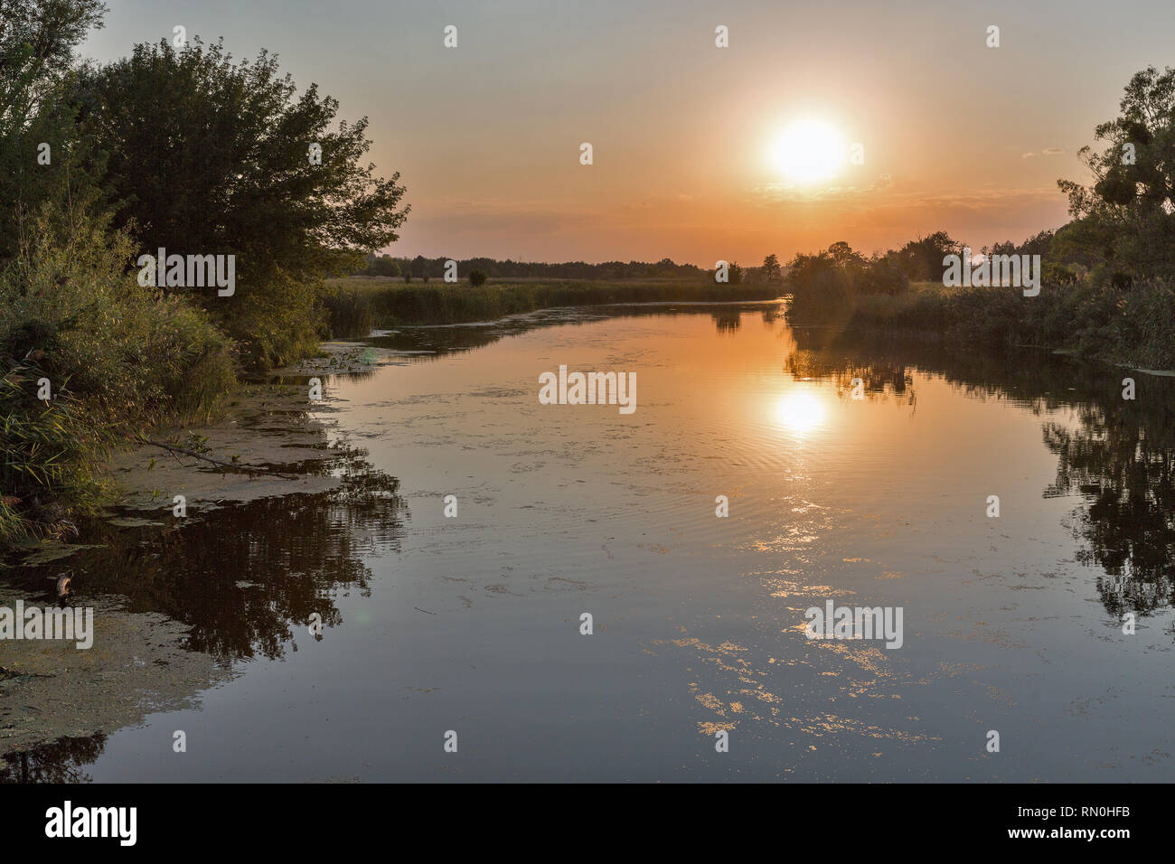 Ros Fluss Sonnenuntergang Sommer Landschaft, zentrale Ukraine. Stockfoto