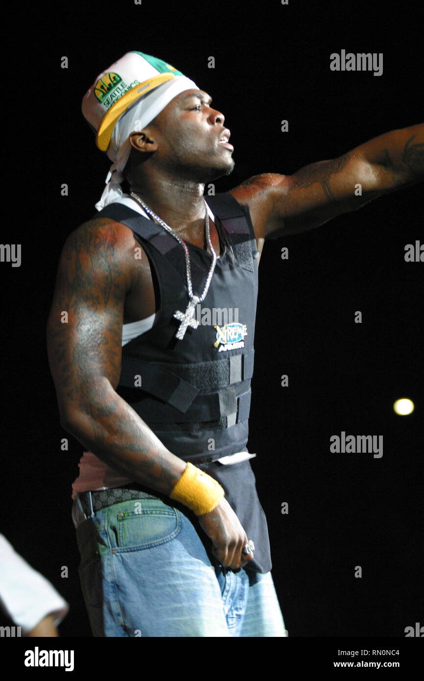 Rapper Curtis James Jackson III, besser bekannt unter seinem Künstlernamen 50 Cent bekannt, ist auf der Bühne ein Live Konzert Performance gezeigt. Stockfoto