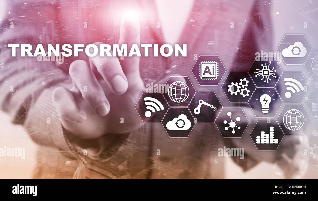 Business Transformation. Zukunft und Innovation Internet und Netzwerk Konzept. Abstrakte Geschäft Hintergrund. Mixed Media. Stockfoto
