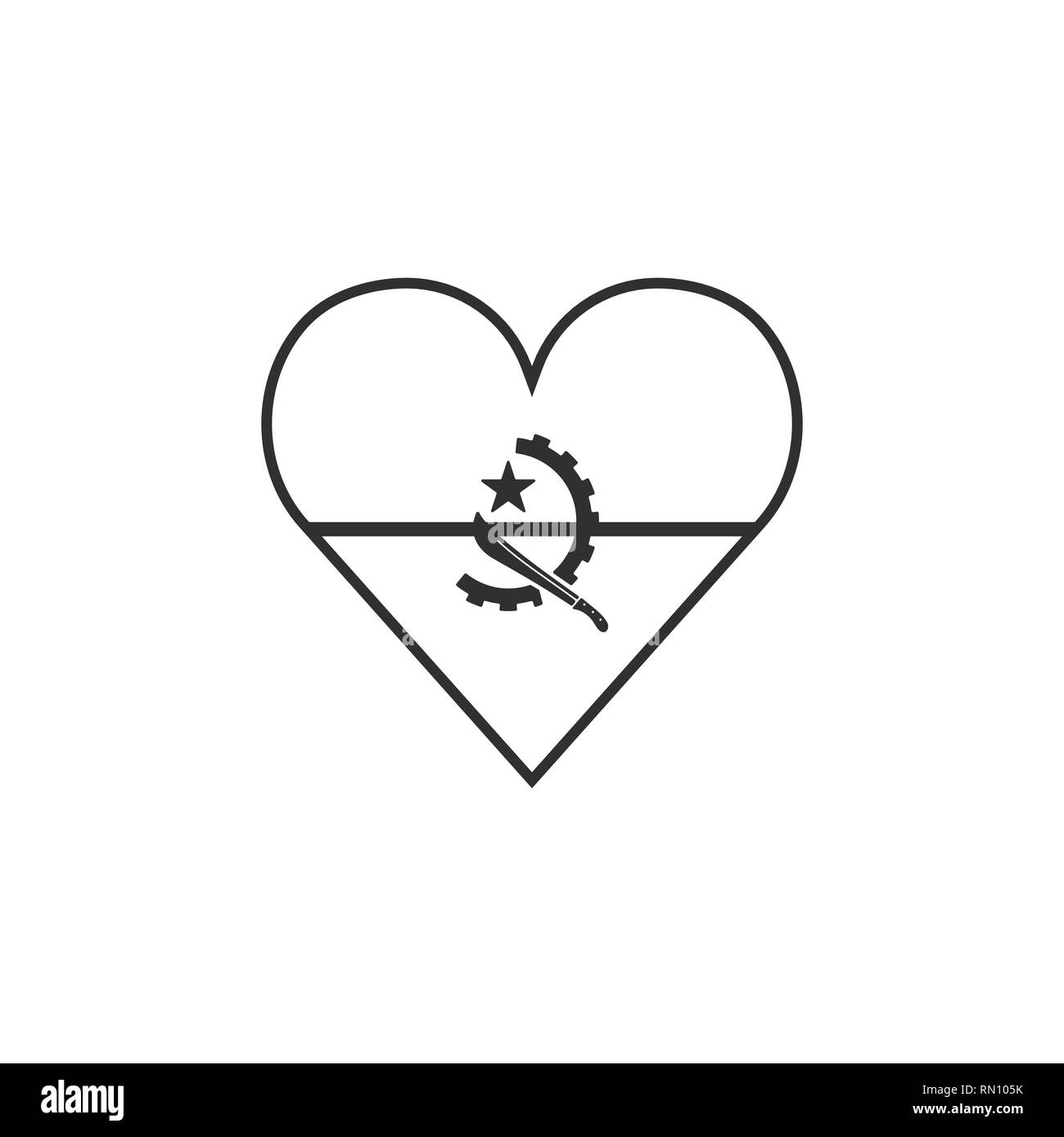 Angola Flagge Symbol in Form eines Herzens in schwarzer Umriss flache Bauform. Tag der Unabhängigkeit oder der nationalen Feiertag Konzept. Stock Vektor