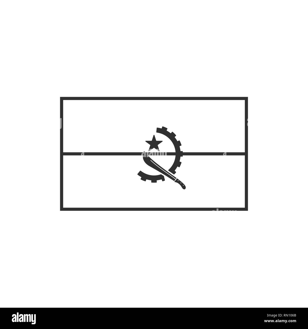 Angola Flagge Symbol in schwarzer Umriss flache Bauform. Tag der Unabhängigkeit oder der nationalen Feiertag Konzept. Stock Vektor