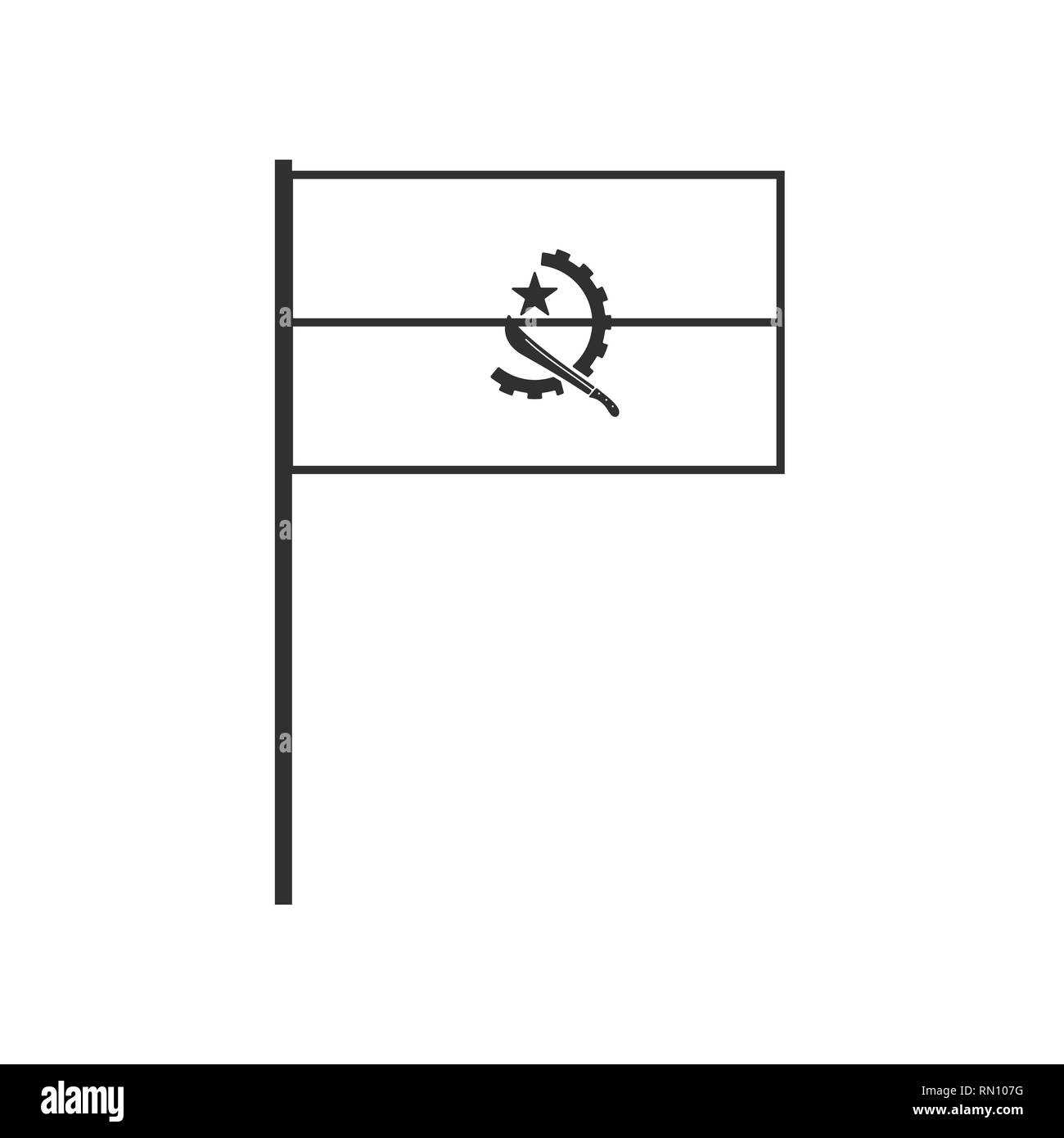 Angola Flagge Symbol in schwarzer Umriss flache Bauform. Tag der Unabhängigkeit oder der nationalen Feiertag Konzept. Stock Vektor