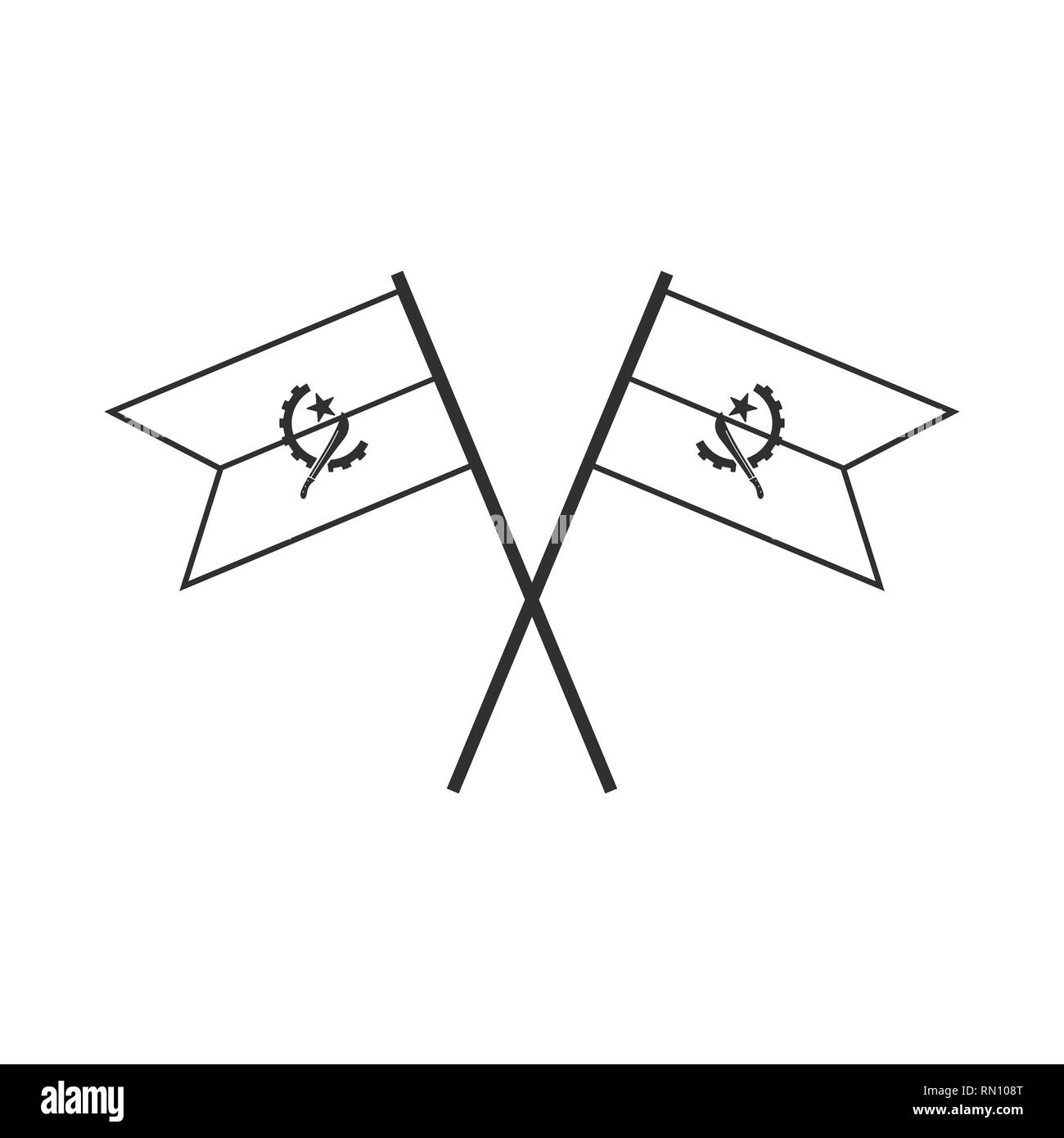 Angola Flagge Symbol in schwarzer Umriss flache Bauform. Tag der Unabhängigkeit oder der nationalen Feiertag Konzept. Stock Vektor