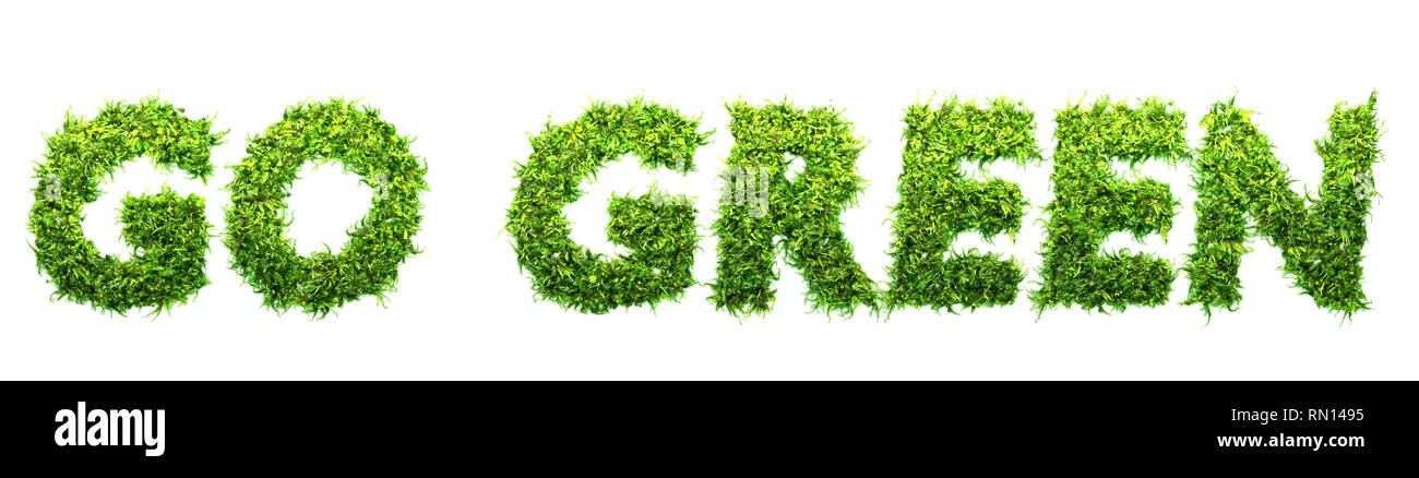 Grüne Buchstaben aus Blättern 3D-Illustration Stockfoto