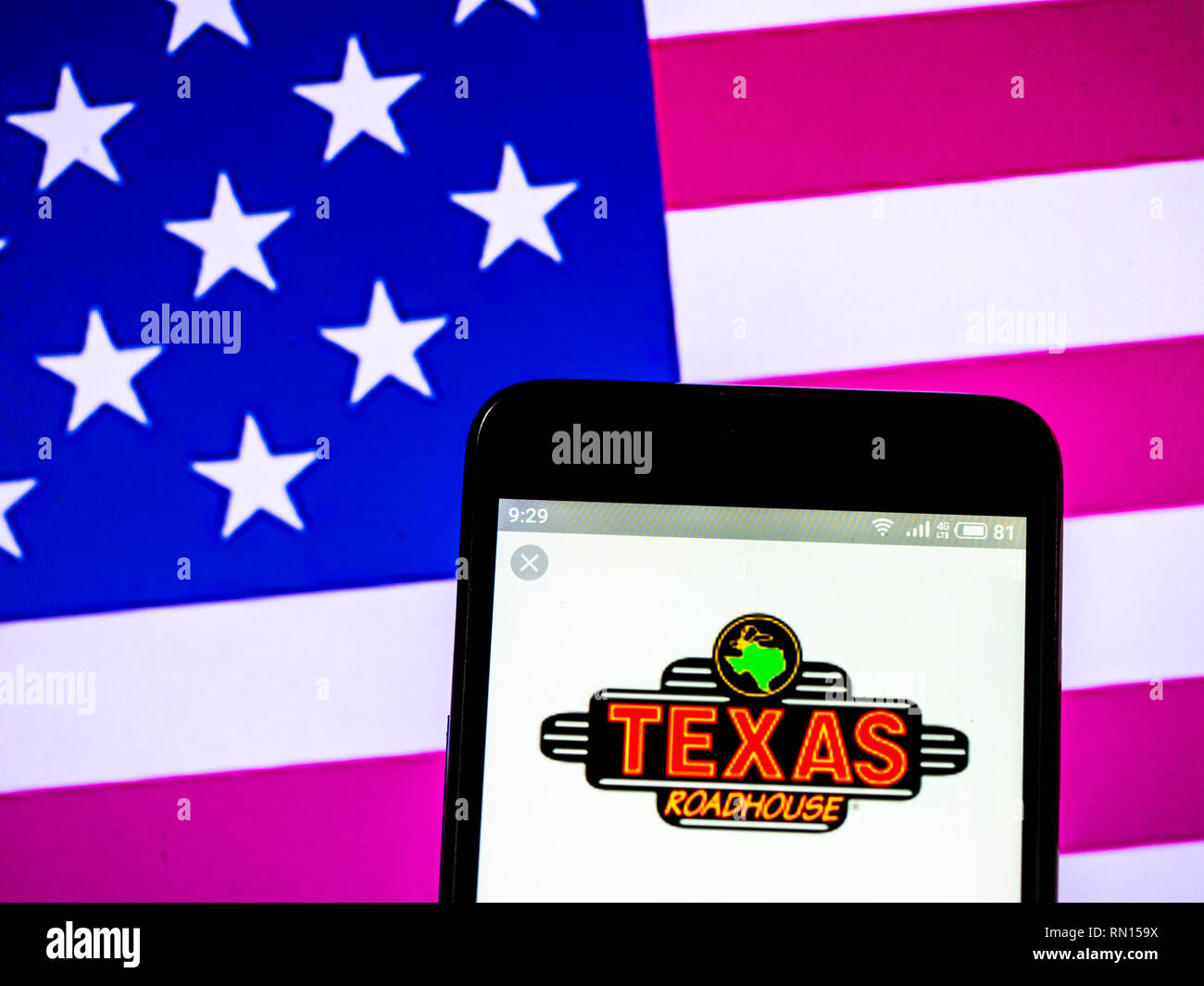 Texas Roadhouse American Restaurant einer Kette Logo auf dem Smartphone angezeigt Stockfoto