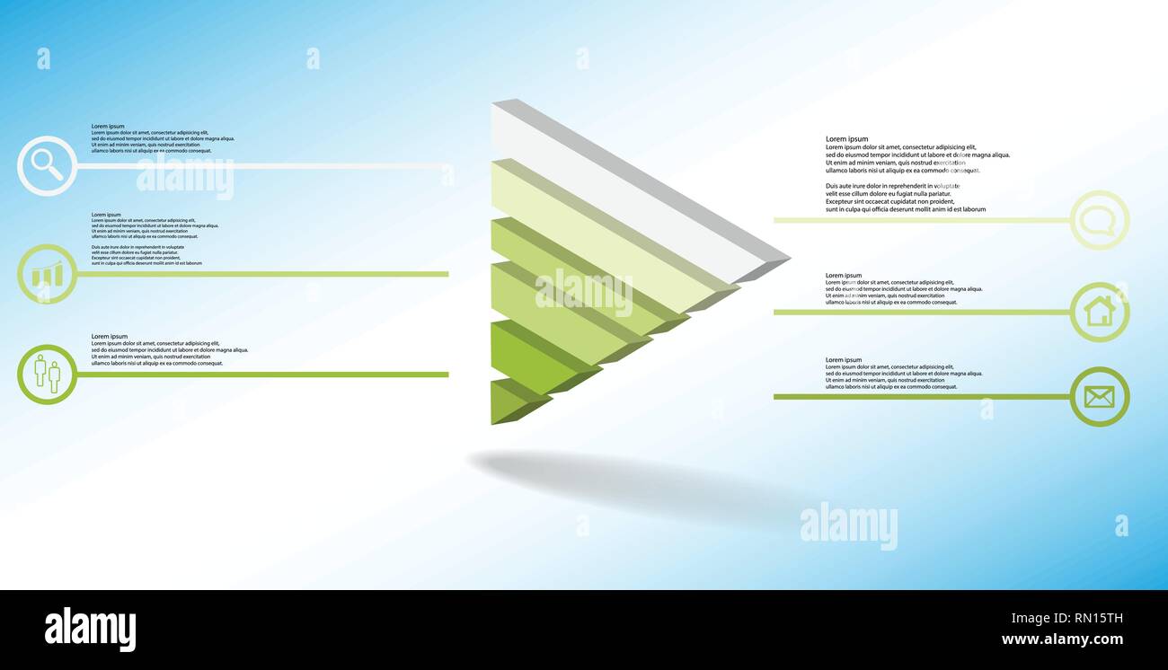 3D-Illustration Infografik Vorlage mit geprägtem Dreieck aufgeteilt auf sechs Teile Stock Vektor