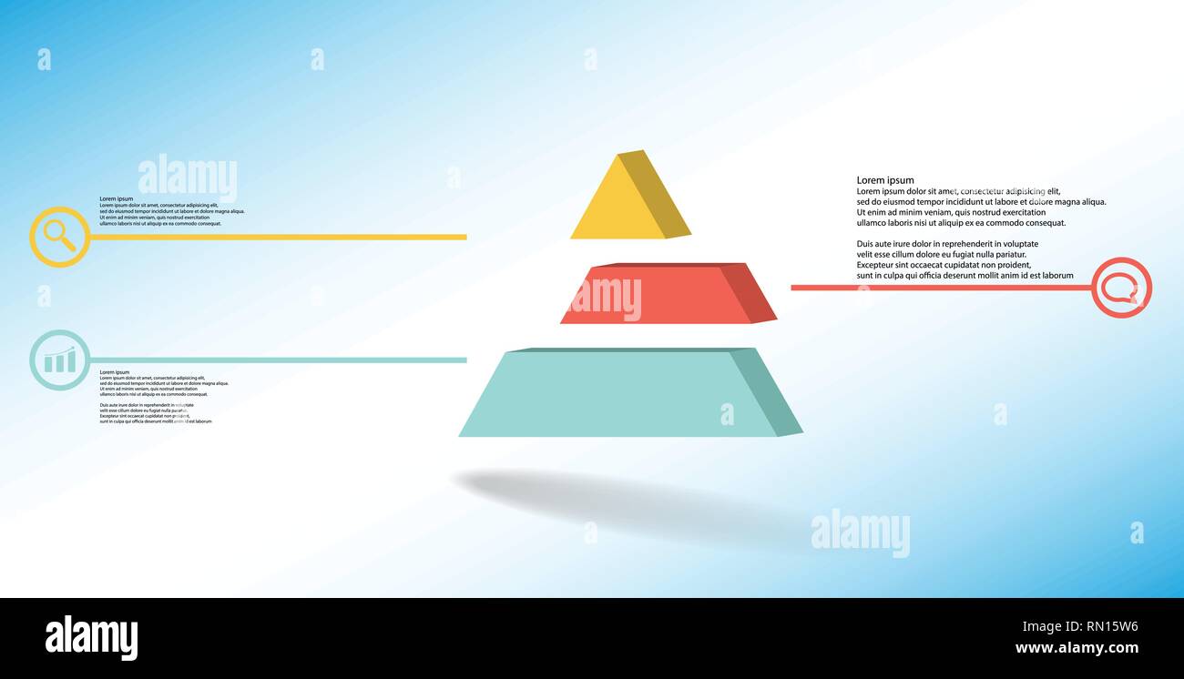 3D-Illustration Infografik Vorlage mit geprägtem Dreieck zu drei verschoben Teilen Stock Vektor