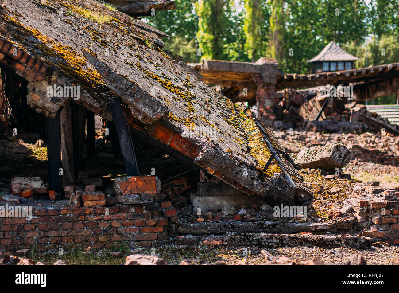 Zerstörten Gaskammern in Auschwitz - Birkenau concentration camp in der Nähe von Krakau, Polen Stockfoto