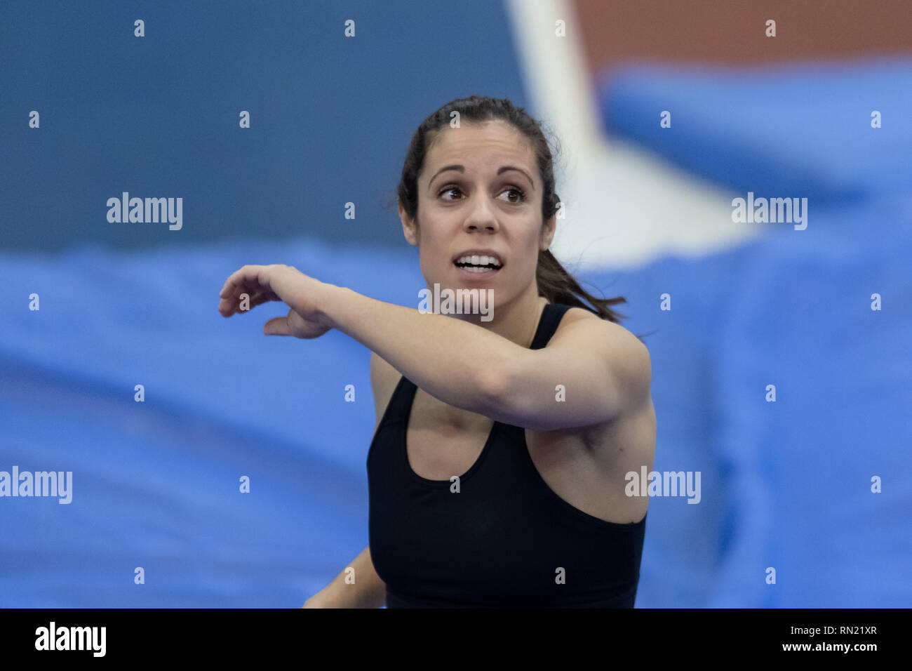 Birmingham, Großbritannien. 16. Februar 2019. Katerina Stefanidi Griechenlands in Women's Polo Vault Final während Muller Indoor Grand Prix in Birmingham 2019 im Arena Birmingham am Samstag, den 16. Februar 2019. BIRMINGHAM, ENGLAND. (Nur redaktionelle Nutzung, eine Lizenz für die gewerbliche Nutzung erforderlich. Keine Verwendung in Wetten, Spiele oder einer einzelnen Verein/Liga/player Publikationen.) Credit: Taka G Wu Stockfoto