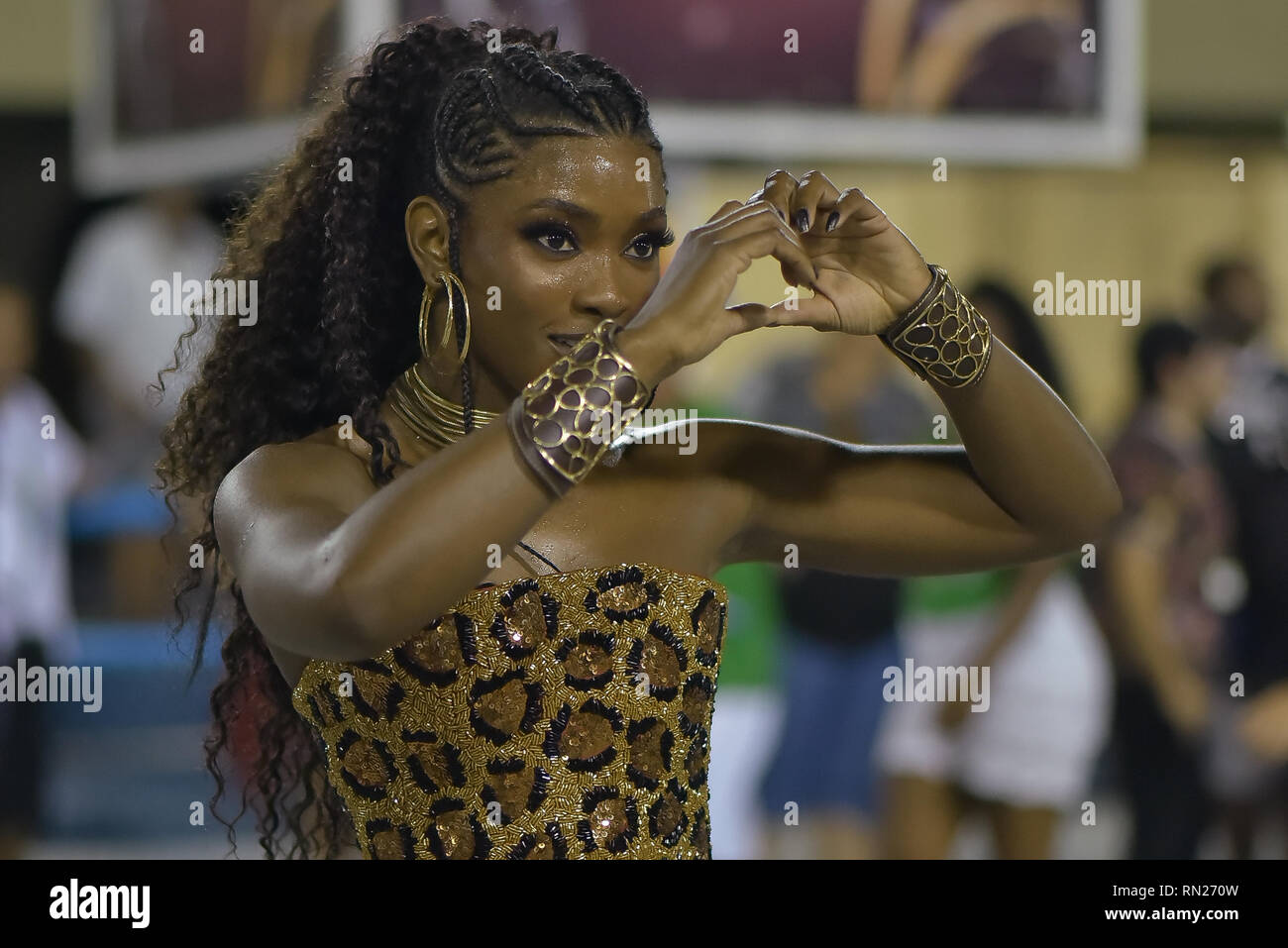 Rio De Janeiro Brasilien 16 Februar 2019 Karneval 2019 Fachbeitrag Rj Erika Januza Hohepunkt Der Schule Von Samba Viradouro Nimmt An Der Technischen Probe Im Sambodromo Von Rio De Janeiro In